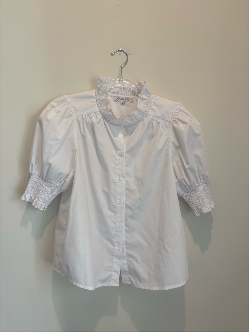 Joy joy White Ruffled Collar Puff Sleeve Blouse